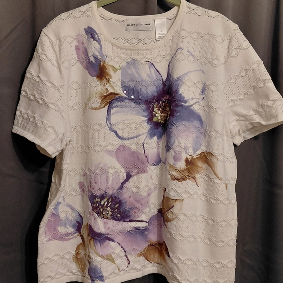 Alfred Dunner Tops - Alfred Dunner Women's Short Sleeve Floral Top - White and Purple